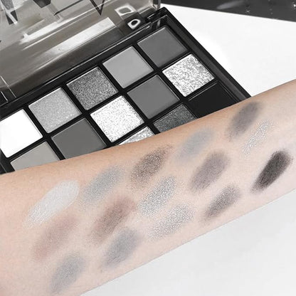 Black Smoky Eye shadow Palette, 15 Colors Black Dark Grey Smokey Goth Eyeshadow Pallet, Matte High Pigmented Basic White Gray Eyeshadow For Woman