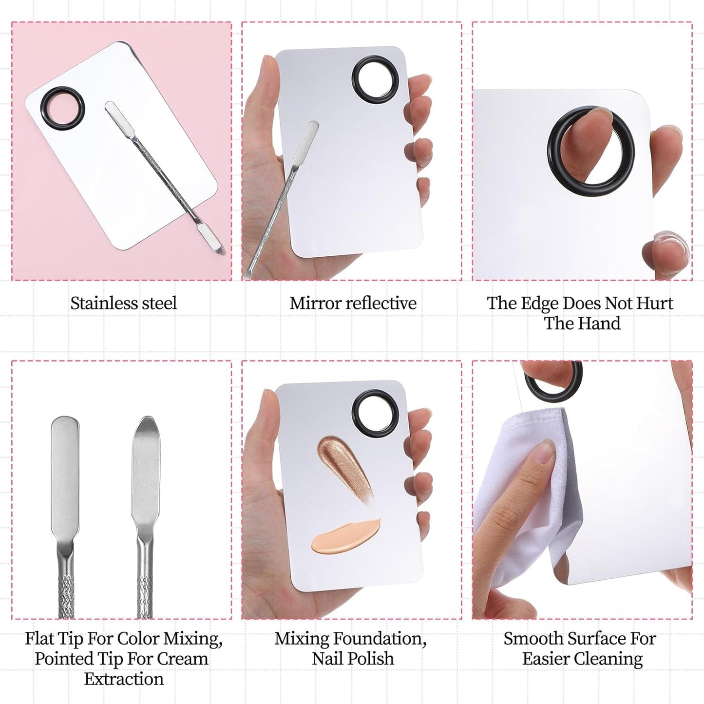 3 Pcs Make Up Spatula Tool Including Makeup Mixing Palette,Foundation Spatula,Makeup Palette Tray,Makeup Accessories Set for Women Girl Korean Makeup Cosmetic Spatula Tool(Metal)