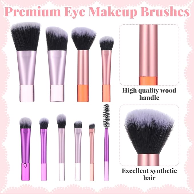 15-Piece Mini Travel Makeup Brush Set with Portable Pouch & Cosmetic Sponges for Face Eyes Lips, Soft Synthetic Hair Brushes Travel Essentials for Women