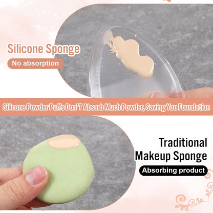 3Pcs Silicone Makeup Sponge – Clear Non-Absorbent Jelly Makeup Sponge, Reusable & Washable Foundation Applicator for Liquid, Cream, Concealer, Blush, Highlighter – Flawless Finish, No Product Waste