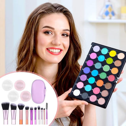 15-Piece Mini Travel Makeup Brush Set with Portable Pouch & Cosmetic Sponges for Face Eyes Lips, Soft Synthetic Hair Brushes Travel Essentials for Women